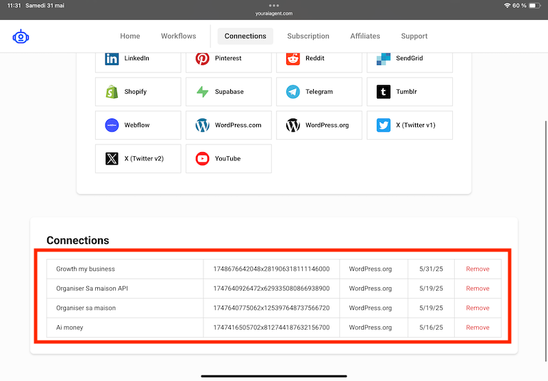 15 comment voir les sites wordpress connectee a your ai agent.PNG