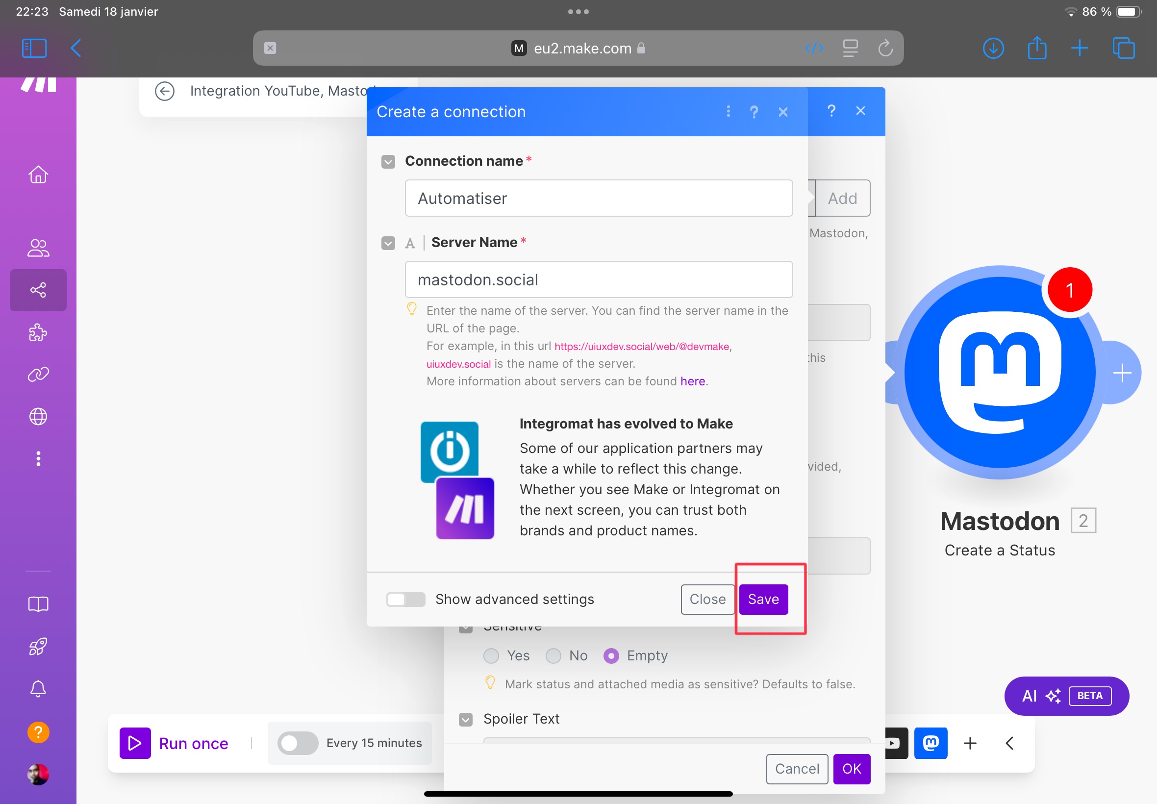 28 configurer mastodon dans make pour publication automatique