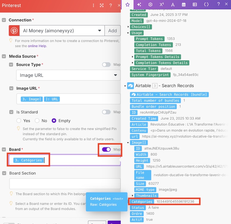 comment creer une image automatiquement dans un tableau specifique pinterest avec make