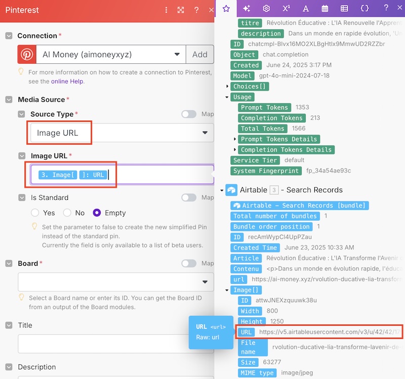 comment uploader automatiquement une image sur pinterest avec make