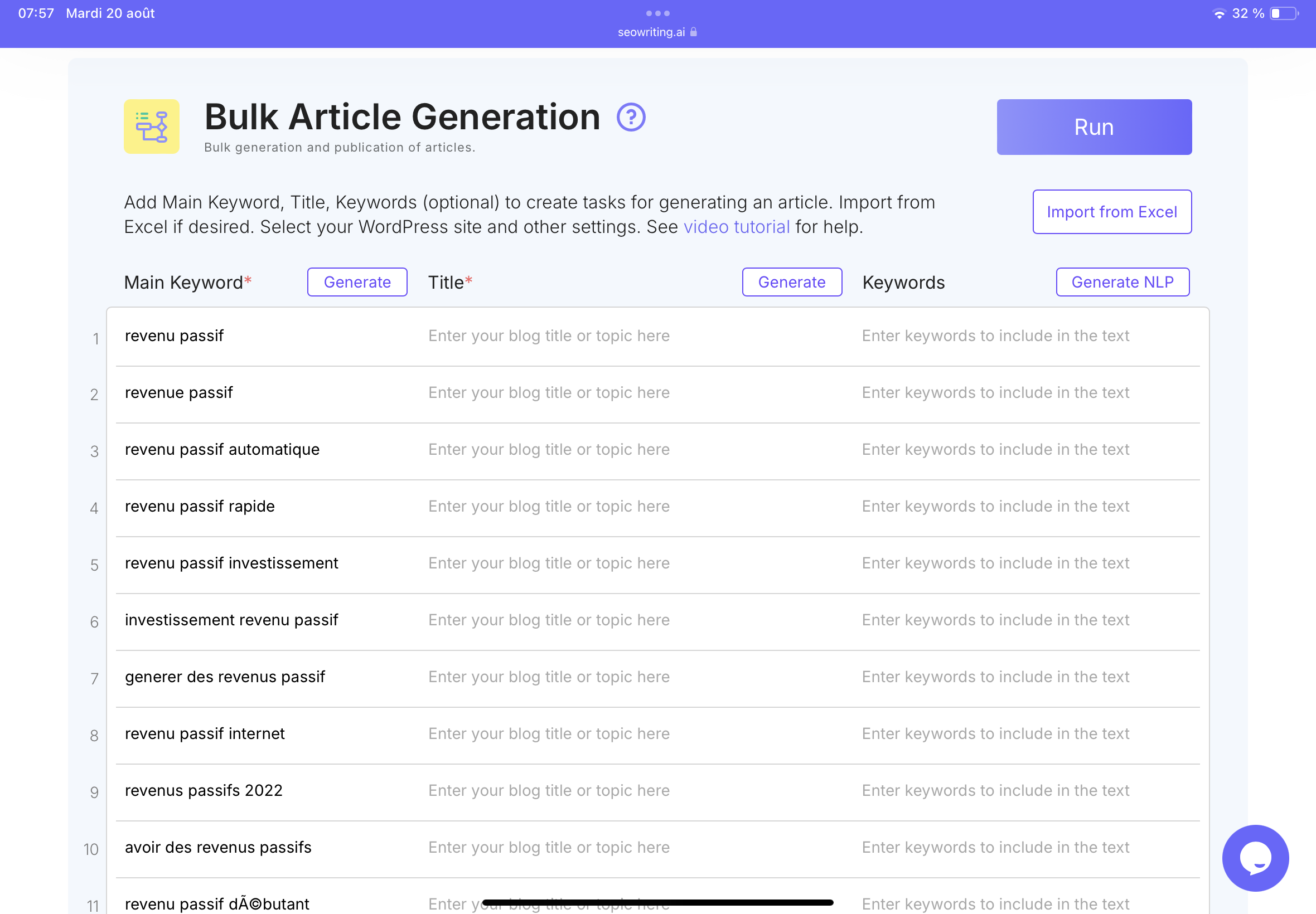 Générateur d’articles automatique en batch avec SeoWriting.ia