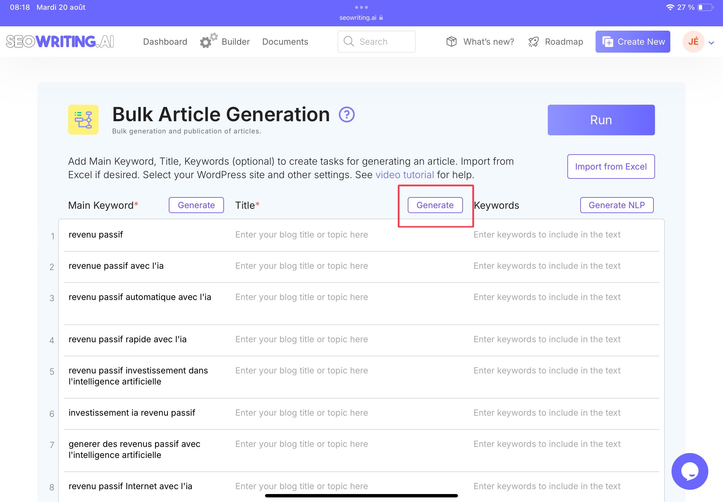 Comment générer des titres de blog optimisé pour le SEO avec SeoWriting.ia